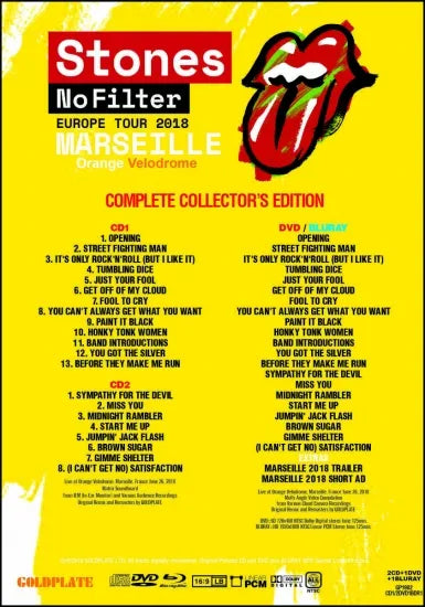 THE ROLLING STONES / NO FILTER EUROPE TOUR 2018 MARSEILLE Orange Velodrome (2CD+1DVD+1BDR)