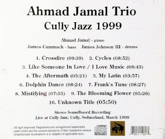 Ahmad Jamal Trio / Cully Jazz 1999 STEREO SOUNDBOARD (1CDR)