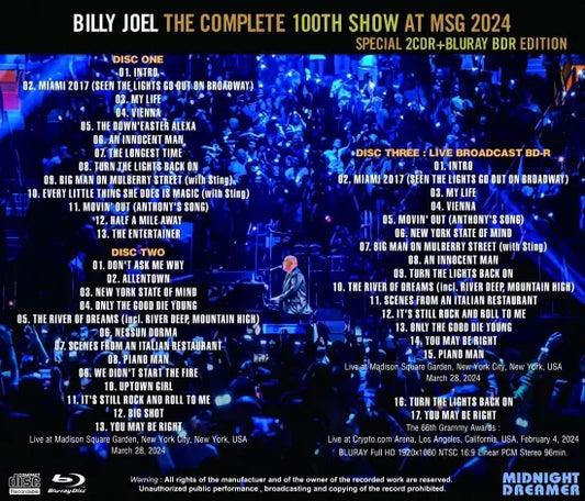 BILLY JOEL / THE COMPLETE 100TH SHOW AT MSG 2024 (2CDR+1BDR)