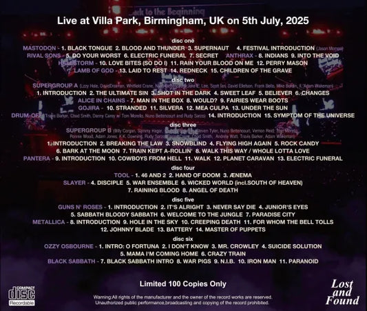 V.A. (BLACK SABBATH and FRIENDS) / BACK TO THE BEGINNING (6CDR) STEREO SOUNDBOARD