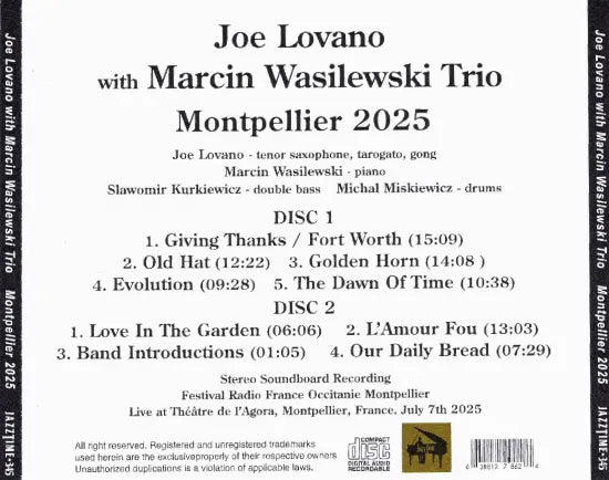 Joe Lovano with Marcin Wasilewski Trio / Montpellier 2025 (2CDR)