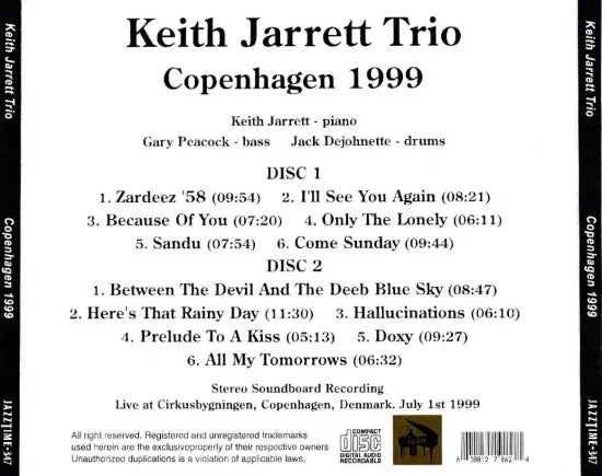 Keith Jarrett Trio / Copenhagen 1999 STEREO SOUNDBOARD (2CDR)