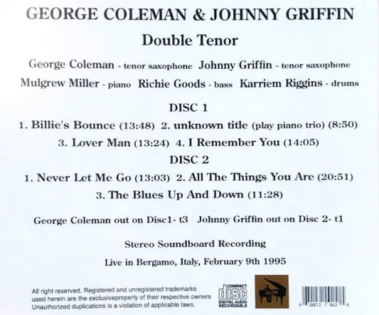 George Coleman & Johnny Griffin / Double Tenor STEREO SOUNDBOARD (2CDR)