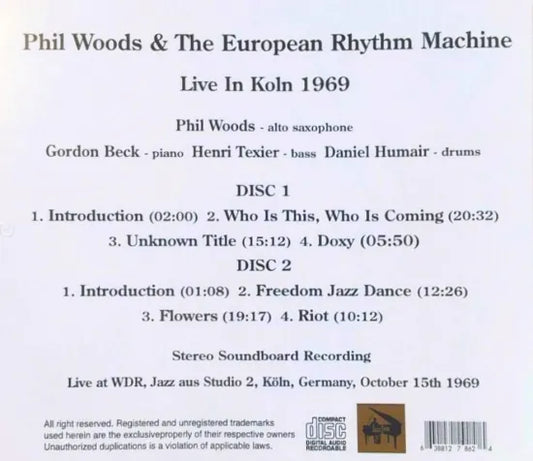 Phil Woods & The European Rhythm Machine / Live In Koln 1969 STEREO SOUNDBOARD (2CDR)
