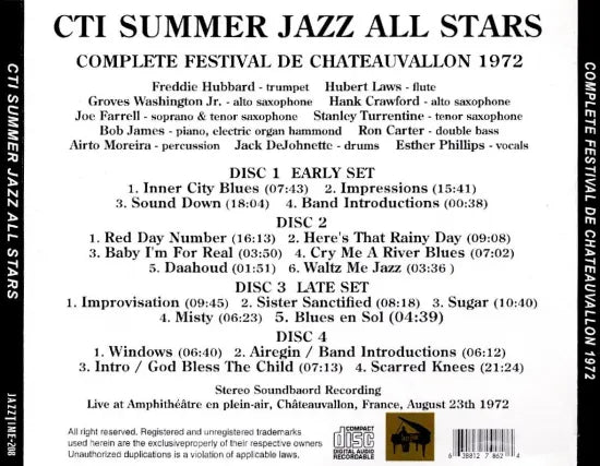 CTI SUMMER JAZZ ALL STARS / COMPLETE FESTIVAL DE CHATEAUVALLON 1972 STEREO SOUNDBOARD (4CDR)