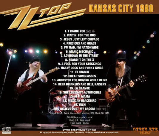 ZZ TOP / KANSAS CITY 1980 STEREO SOUNDBOARD (1CDR)