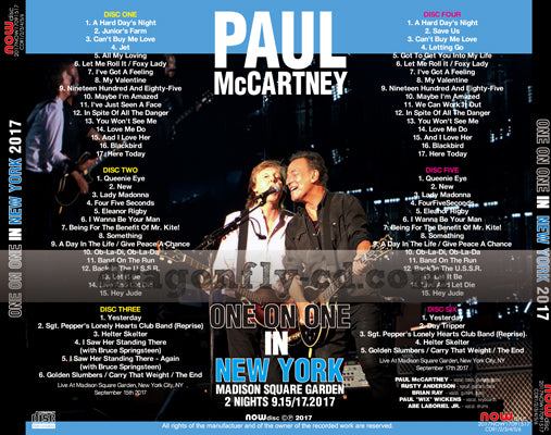 PAUL McCARTNEY / ONE ON ONE NORTH AMERICA TOUR 2017 MSG TWO NIGHTS (6CDR)