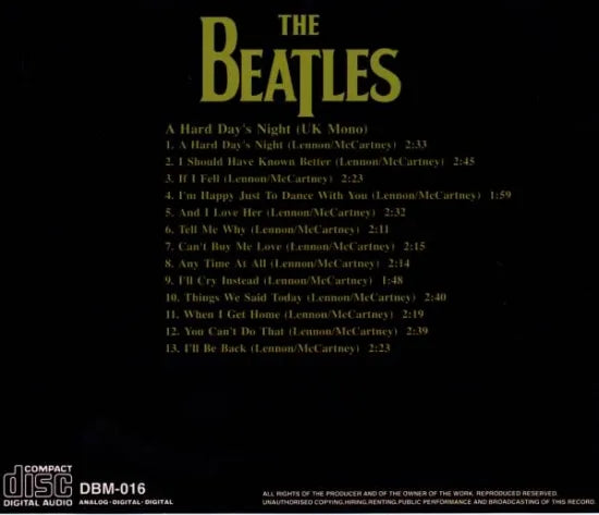 THE BEATLES / A HARD DAYS NIGHT (UK MONO) (1CD)