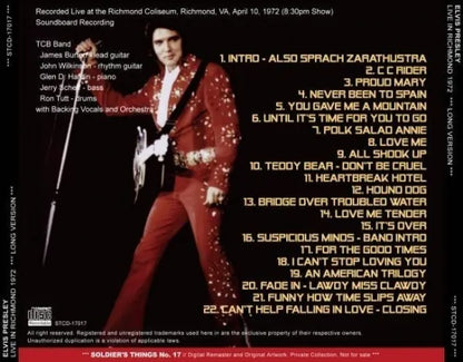 ELVIS PRESLEY / LIVE IN RICHMOND 1972 LONG VERSION STEREO SOUNDBOARD (1CDR)
