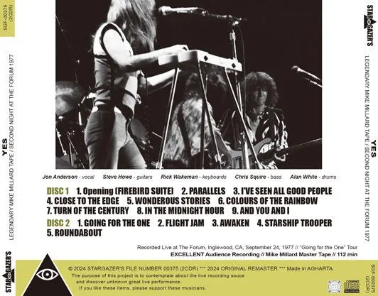 YES / LEGENDARY MIKE MILLARD TAPE SECOND NIGHT AT THE FORUM 1977 (2CDR)