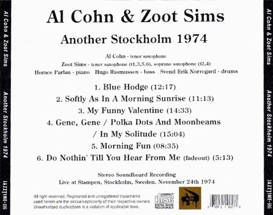 Al Cohn & Zoot Sims / Another Stockholm 1974 STEREO SOUNDBOARD (1CDR)