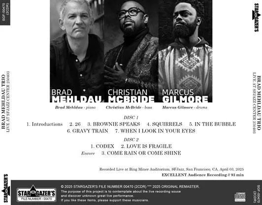 BRAD MEHLDAU TRIO / LIVE AT SFJAZZ CENTER 250403 (2CDR)