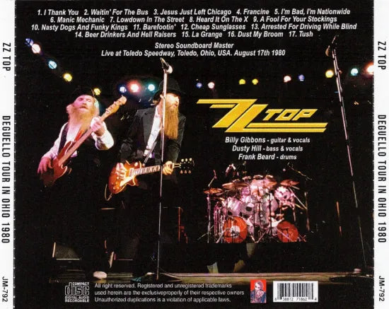 ZZ TOP / DEGUELLO TOUR IN OHIO 1980 SOUNDBOARD (1CDR)