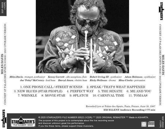 MILES DAVIS / CONCERT AT PALAIS DES SPORTS 870630 2025 UPGRADE VERSION (1CDR)