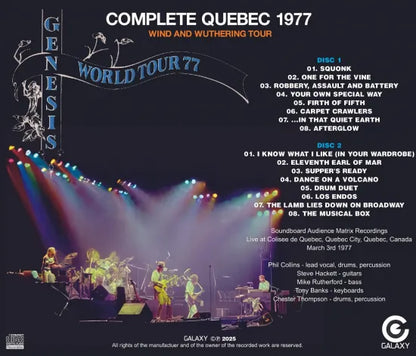 GENESIS / COMPLETE QUEBEC 1977  WIND AND WUTHERING TOUR SOUNDBOARD (2CDR)