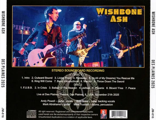 WISHBONE ASH / DES PLAINES 2025 STEREO SOUNDBOARD (2CDR)