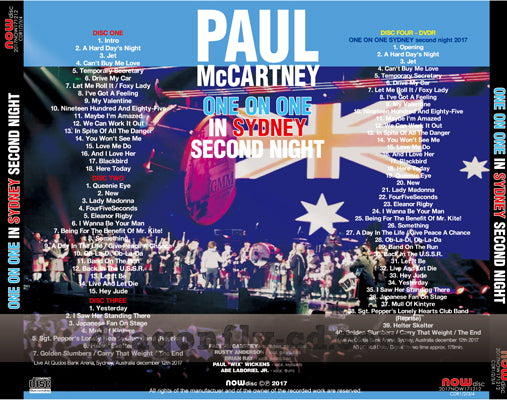 PAUL McCARTNEY / ONE ON ONE IN SYDNEY second night ONE ON ONE AUSTRALIAN TOUR 2017 (3CDR+1DVDR)