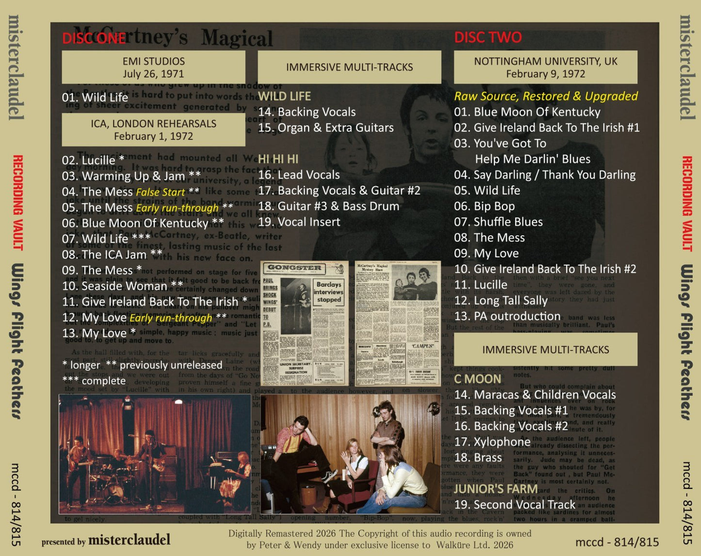 PAUL McCARTNEY / 1972 RECORDING VAULT WINGS FLIGHT FEATHERS (2CD)